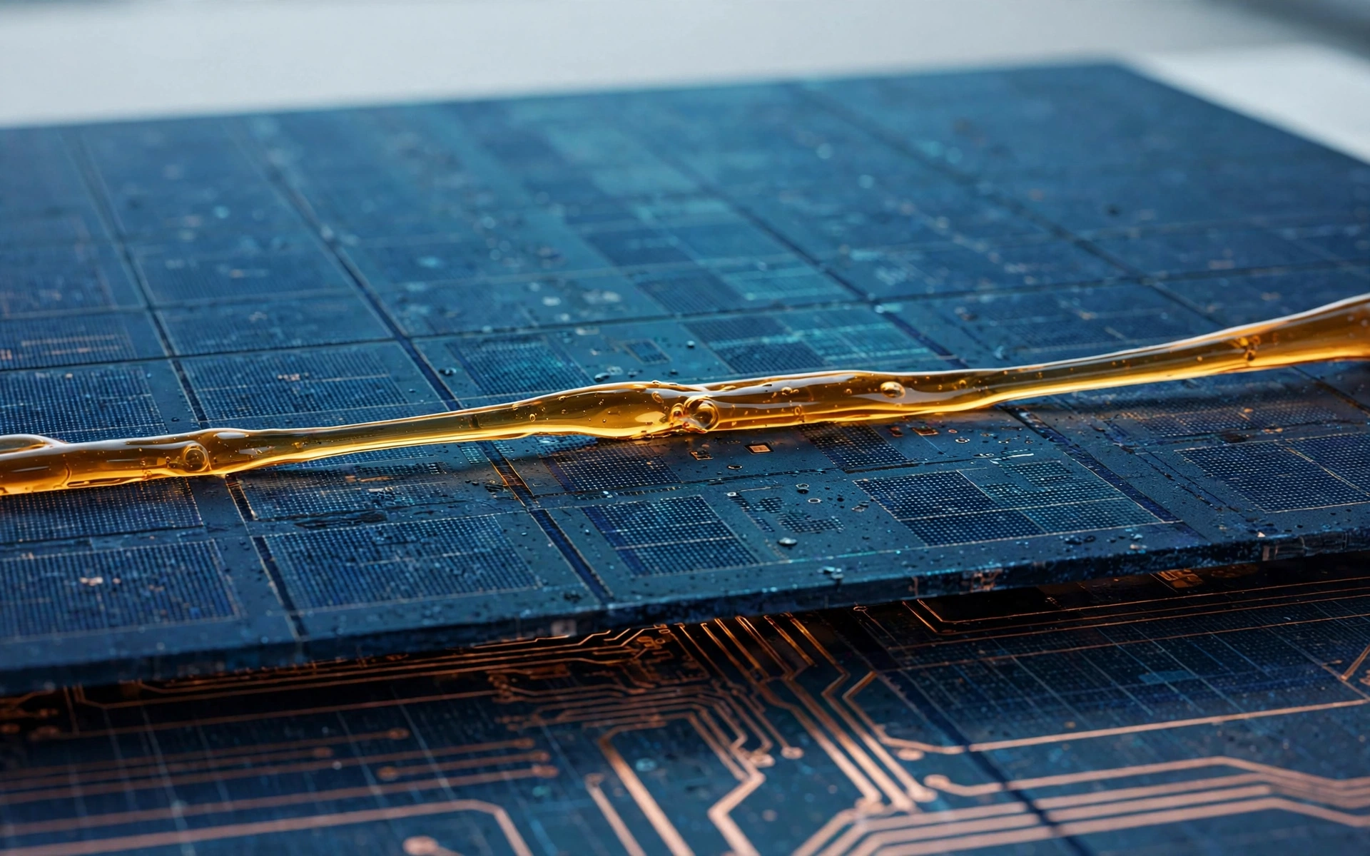 Amber masking ink applied across a photovoltaic cell surface