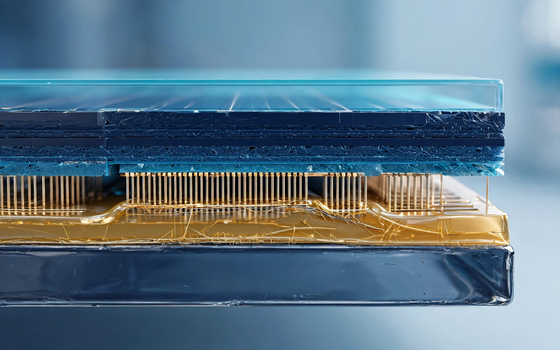 Layered insulating adhesive protecting photovoltaic cell electrodes