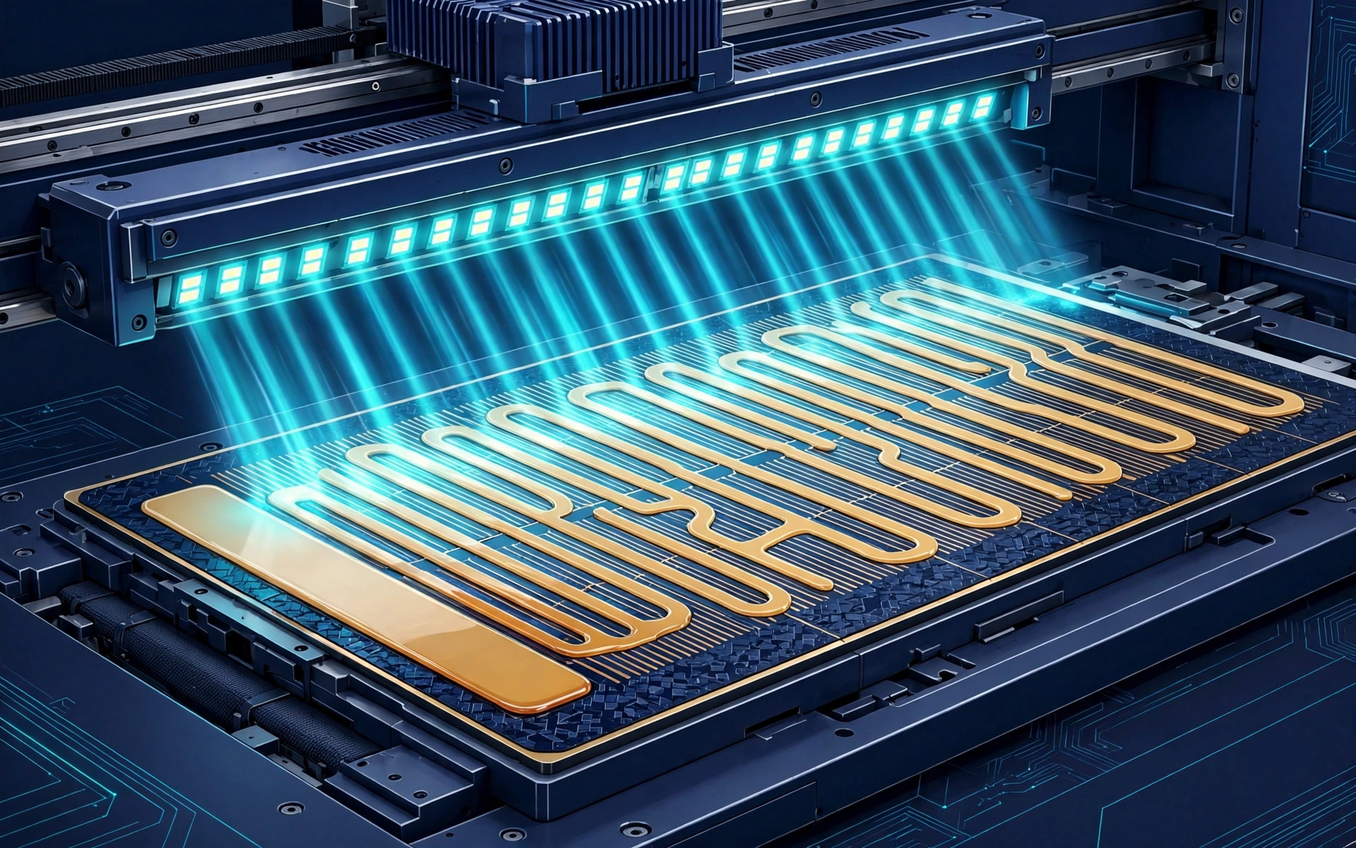 UV LED curing an insulating adhesive pattern on a production line